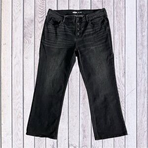 Old Navy Black Button-Fly Flare Ankle Jeans - Size 12, Stylish Stretch Denim